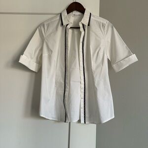 New York & Company Women's White Blouse with Black Trim